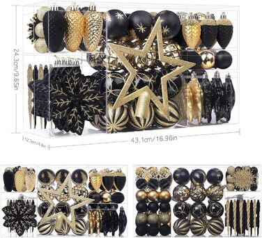 Набір прикрас для ялинки Shareconn: 106 шт., 24 кольори, ударостійкі кулі, декор для ялинки, свята, весілля (чорний та шампань-золото)