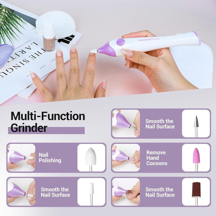 TOUCHBeauty Електричний фрезер для нігтів 5-в-1, бездротовий, манікюр/педикюр, набір з LED/UV сушаркою, AG-1335C (Лідний)