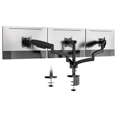 Кронштейн для 3 моніторів WORLDLIFT Premium Aluminium, регульований тримач для LED LCD екранів 17'-27', настільний, навантаження 7 кг на плече, VESA 75/100 мм, чорний