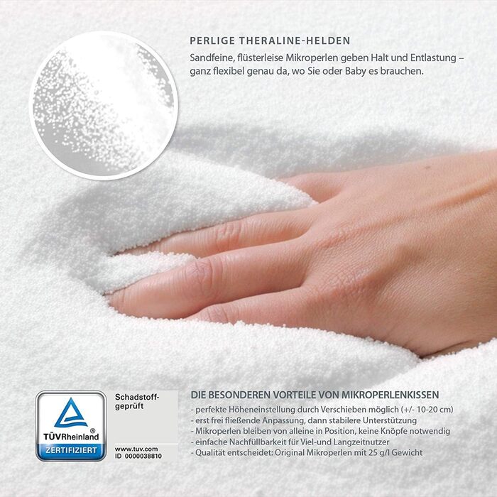 Theraline Original Nursing Pillow & Pregnancy Pillow - 190cm including 100% cotton cover - Filling with quiet micro beads - Positioning pillow, tested for harmful substances - Leaves Grey White