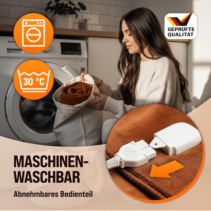 Електрична ковдра Monzana® 180x130 см, 120 Вт, 10 режимів нагріву, таймер, захист від перегріву, чорна/коричнева