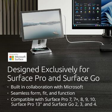 Кріплення Kensington для Surface Pro & Go: ергономічна підставка для планшетів, сумісна з Microsoft, з неслизьким дном, для офісу та в дорогу, K58277WW