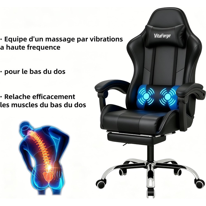 Ігрове крісло Ergonomic Gaming Chair з підніжкою, подушками під шию та поперек, 2D-підлокітниками, регулюванням висоти та поворотом на 360°, чорне