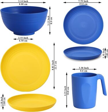 Набір посуду Berglander з білого пластику (24 шт.) для 6 осіб: тарілки, миски, чашки. Підходить для дому, саду, пікніка