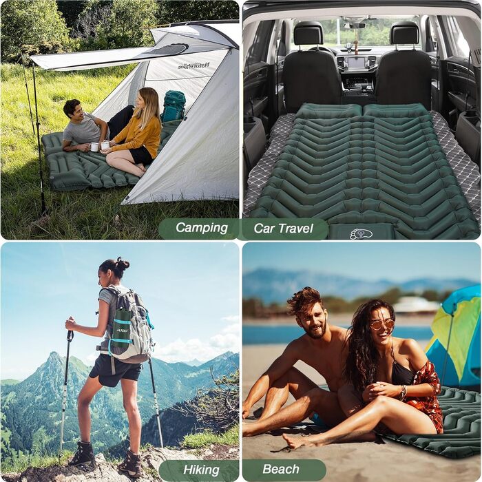 JATEKA Self-Inflating Sleeping Pad - Ultralight Camping Mat with Pillow & Foot Pump - Compact Sleeping Pad for Backpacking, Hiking, Travel & Tent (Double Size)