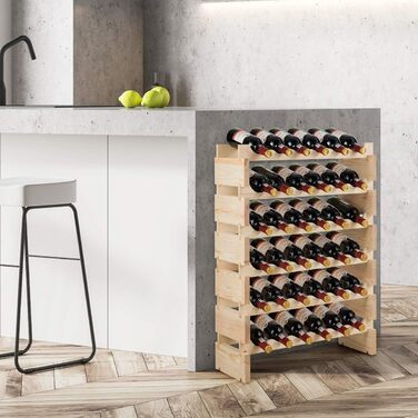 COSTWAY Wooden Wine Rack, Stackable, Bottle Rack for 36 Bottles, Wine Stand with 6 Levels, Wooden Shelf, Bottle Holder for Kitchen, Dining Room, Bar, Cellar, 63 x 28 x 85 cm