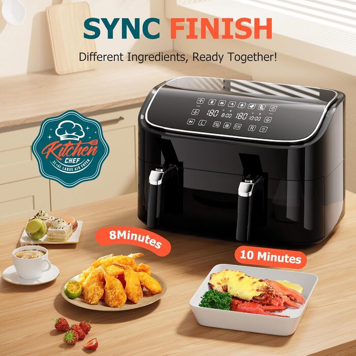 Фритюрниця повітряна Airfryer 7.2L, 11-в-1 з вікном, функціями підігріву, розморожування, нагадуванням про струшування, таймером, здорове приготування без олії, 8.5L