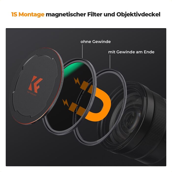 Фільтр ND K&F Concept ND1000 (10 Stop) з магнітним кріпленням, 52mm, з кришкою об'єктива