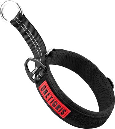 Нашийник для собак OneTigris Zug-Stopp, м'який, широка стрічка з відбиваючими елементами, чорний, XL, для середніх та великих собак