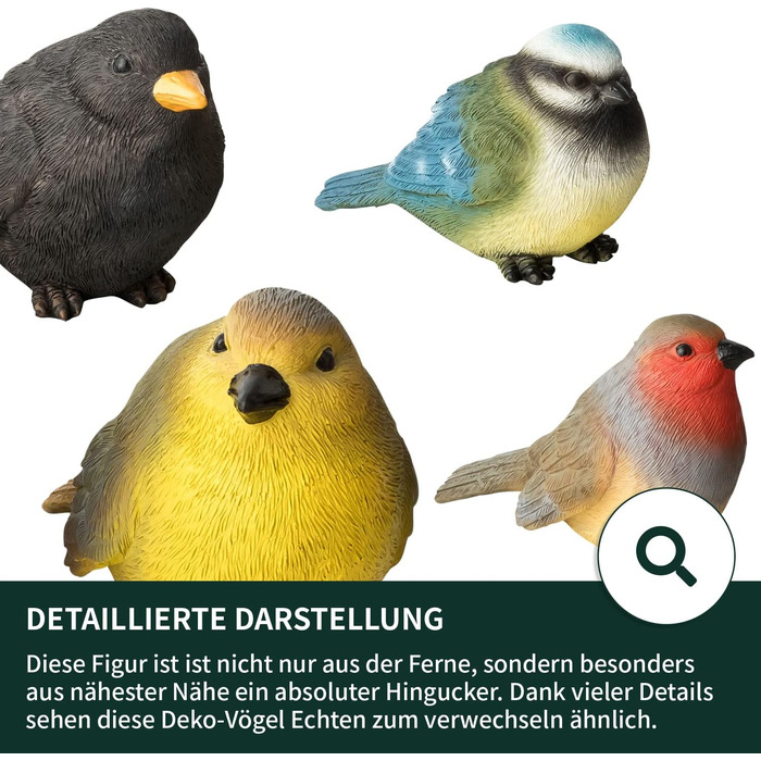 VERDOBA - Garden Decoration 4 Birds - Decorative Figures made of Artificial Resin (Polyresin) for Balcony, Garden, Winter Garden, Pond - Garden Decoration