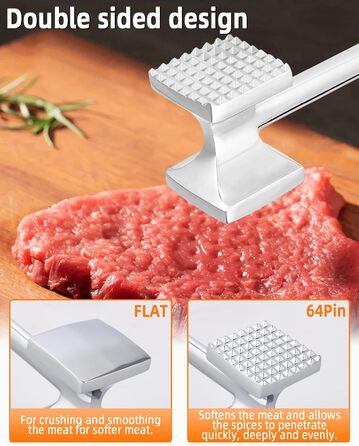 Fleischhammer Bixury 27 см з нержавіючої сталі, двосторонній молоток для м'яса, для приготування шніцелів, котлет, стейків