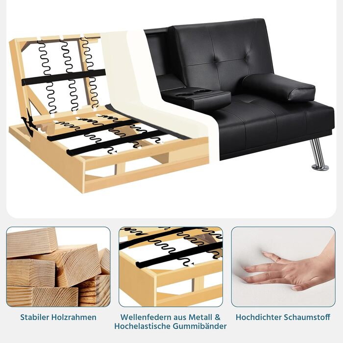 Yaheetech 3-Seater Convertible Sofa Bed with Cup Holders and Guest Bed