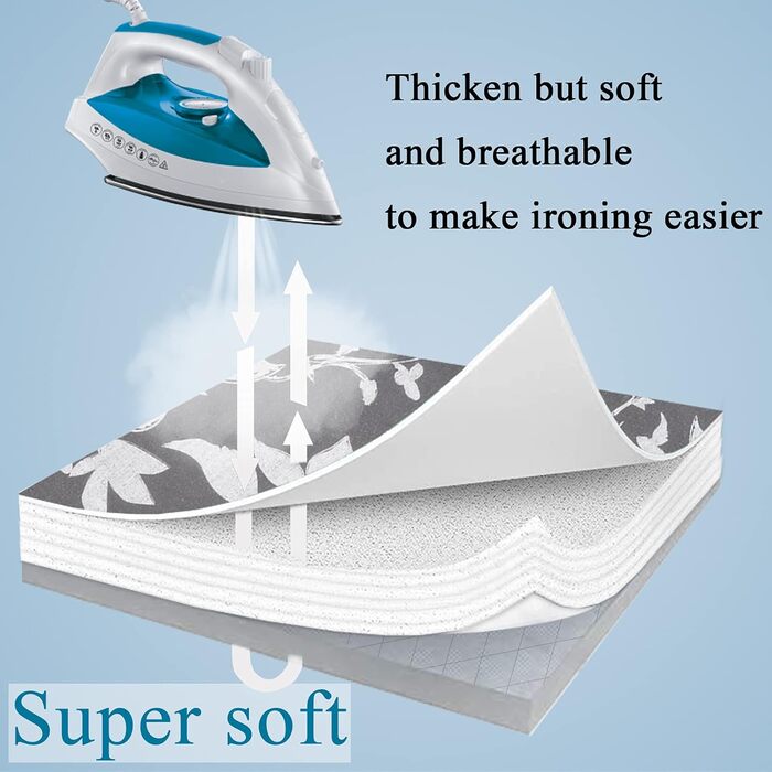 Чохол для гладильної дошки, 140 x 50 см, великий, з бавовняним покриттям, посилений, антибац. сірий квітковий, XXL