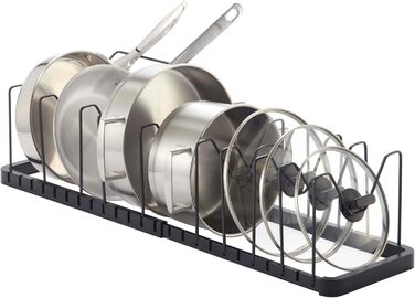 Yamazaki 3841 TOWER Pull-out Pot & Pan Rack, Black, ABS Resin/Steel, Minimalist Design, 45～82 x 20 x 17.5 cm (LxBxH)