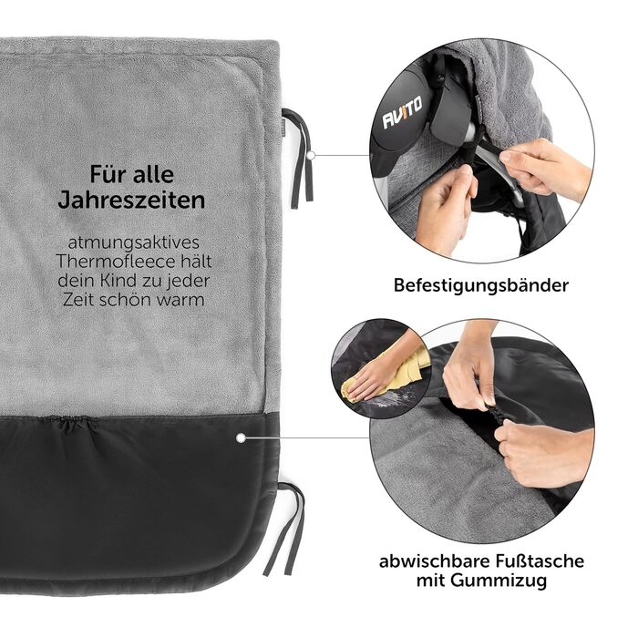Zamboo Universal Car Seat Cover for Strollers and Buggies - Waterproof Outdoor Footmuff for Sport Carts & Joggers - Black Gray
