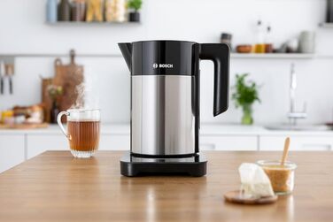 Bosch cordless kettle TWK7203, automatic shut-off, overheat protection, 7 temperature settings, keep-warm function, 1.7 L, 2200 W, black Single