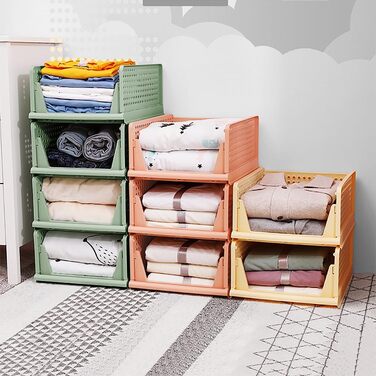 4 Pack Stackable Foldable Closet Storage Box Organizer (Easy Open and Fold), Plastic Closet Shelf Organizer Box, Bedroom, Kitchen (Pink)