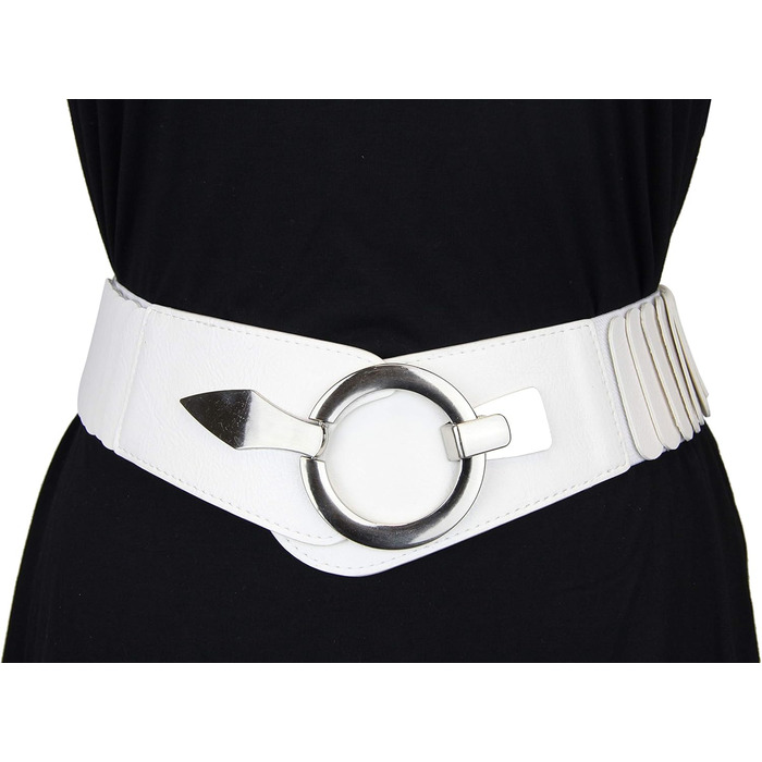 Жіночий еластичний пояс-гуртка Vanessa & Melissa, ширина 6 см, срібна пряжка, білий перламутр, 75 см (на талію 75-90 см)