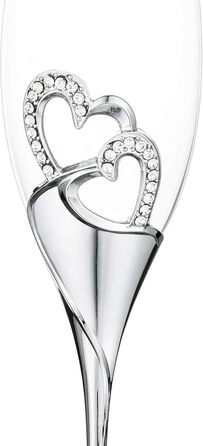 Набір з 2 келихів для шампанського Sziqiqi з кристалами у формі серця, срібного кольору. Келихи для весілля, романтичний подарунок, декор для дому.