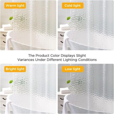 Шторка для душу AiQInu 180x200 см, 3D Eva, прозора, антигрибкова, водовідштовхувальна, для ванної кімнати, з 12 гачками