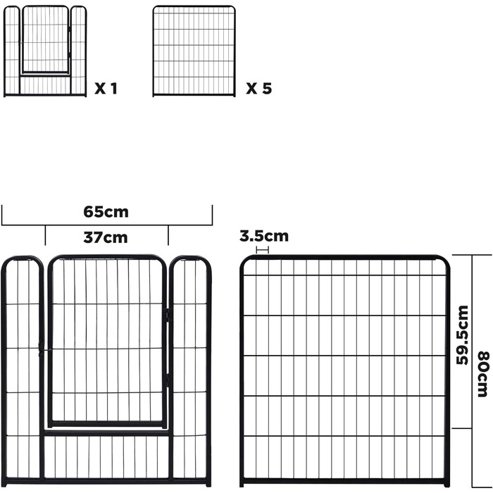 Вольєр для цуценят на 6 частин, 80 см, з 1 дверима та 5 фіксаторами, гнучкий та складаний, для дому та саду