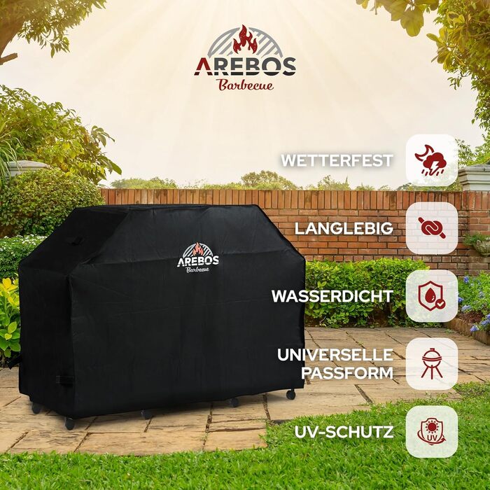 Чохол для гриля Arebos 163x61x122 см, водонепроникний, пилозахисний, для газових та BBQ грилів