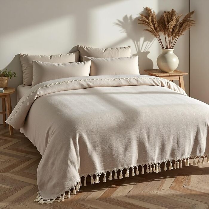 Покривало BOHORIA Tulum преміум, 100% бавовна, 170x230 см, велике покривало для ліжка, дивану чи софи з ялинковим візерунком, сепія
