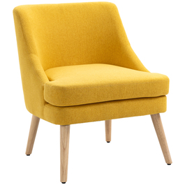 HOMCOM Dining Chair Kitchen Chair with Armrest Upholstered Chair Living Room Chair Office Chair for Living Room Bedroom Linen-Touch Wood Yellow | Aosom