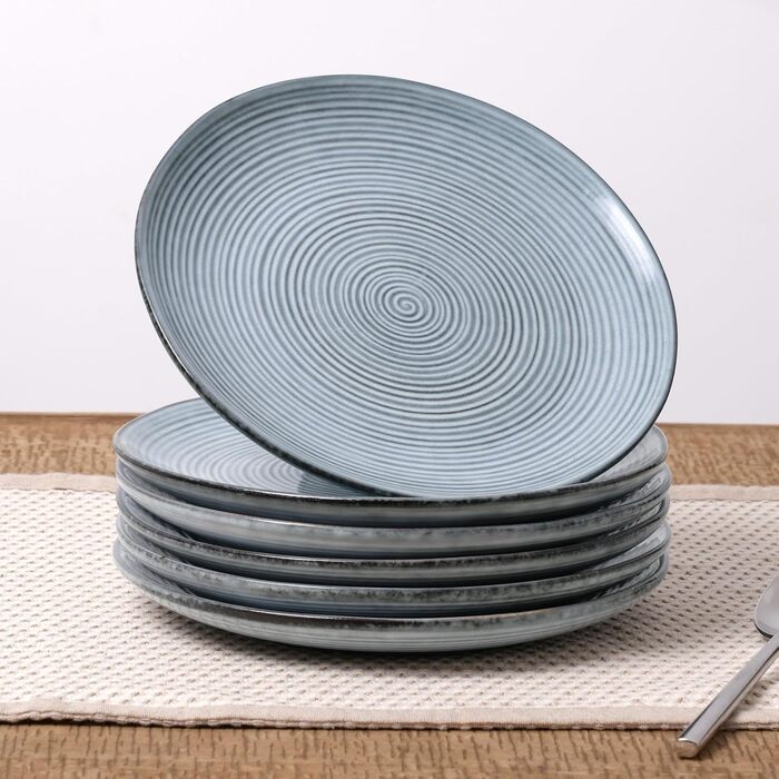 Набір посуду Tempus Serie для 6 осіб (18 предметів), стелітова посуд, реактивна глазур, перламутрово-блакитний