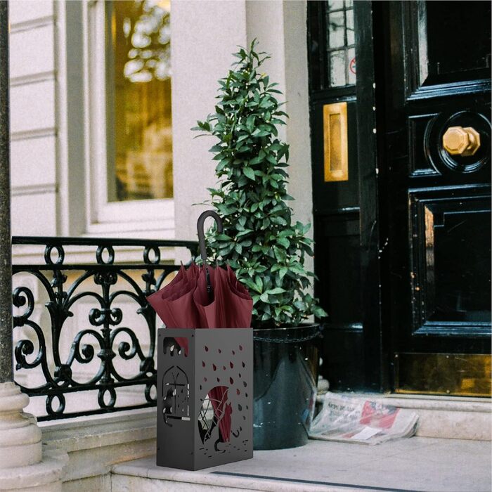 Mango Monstera Umbrella Stand - Black Raining Cats Design | Decorative Entryway Stand