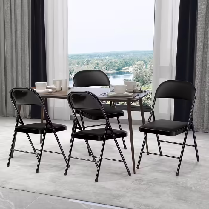 BULAGE Folding Chair 6-Piece Set, Foldable Garden Chair, Waterproof Camping Chair up to 158 KG, Metal Folding Chair, Folding Chairs for Guests, Kitchen, Camping, Black 6-Piece Set Black