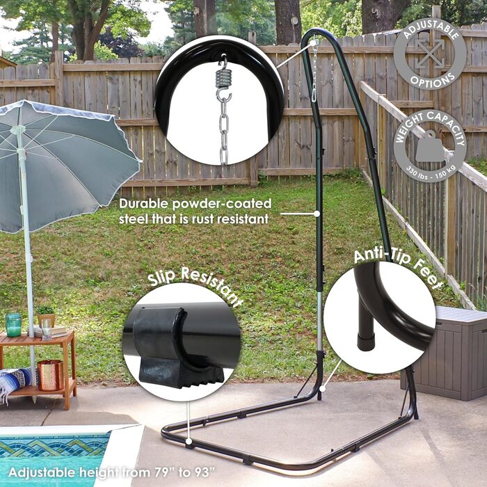 Sunnydaze Adjustable Hanging Chair Stand - 200 cm to 236.2 cm High Hanging Chair Stand - 149.7 kg Weight Capacity