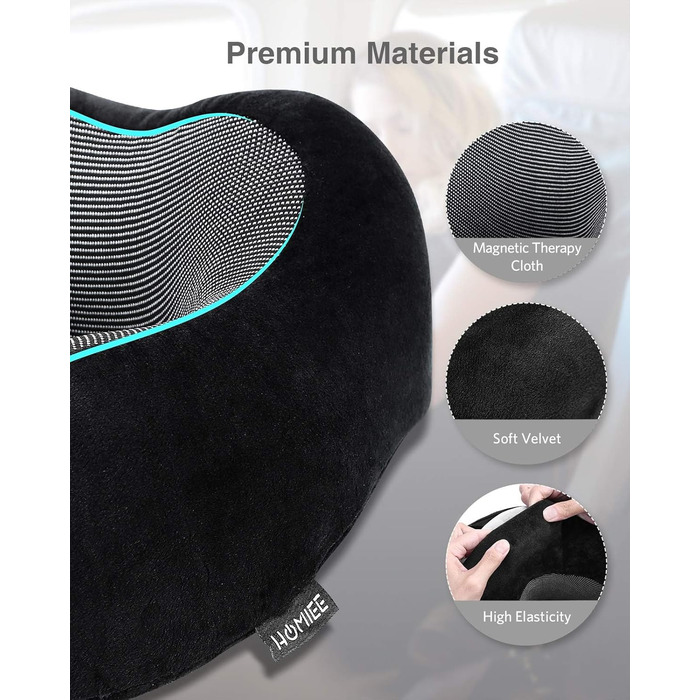 Подушка для шиї Homiee, ортопедична, з memory foam, для подорожей, авто, офісу, чорна