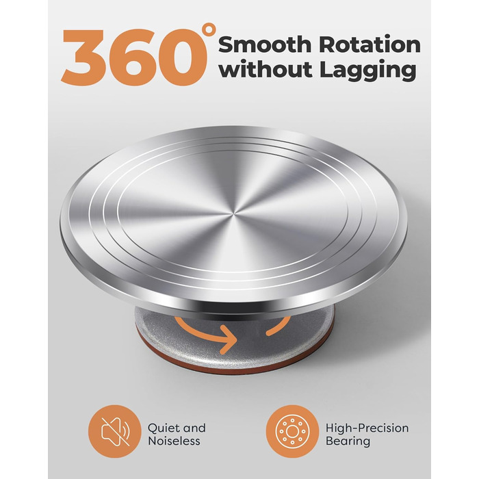 Підставка для тортів Kootek з поворотним столом, 30.5 см, згладжувач для крему 32.8 см, силіконовий шпатель, сервер для тортів, набір для декорування тортів, сріблястий