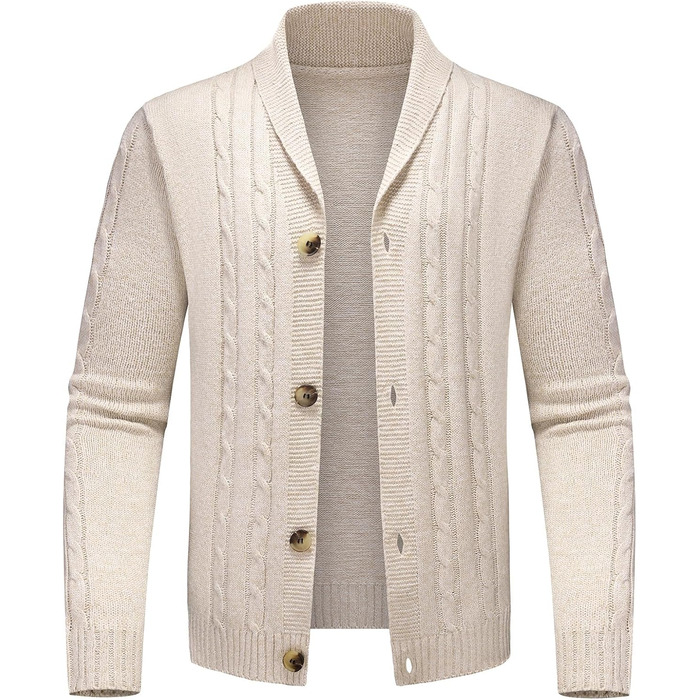 Чоловіча в'язана жилетка з коміром-шарфом, в'язаний пуловер, однорядна жилетка для осені та зими, бежевого кольору