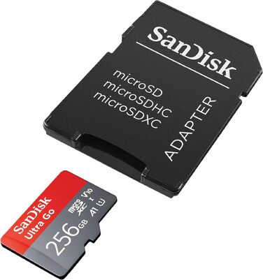 Карта пам'яті SanDisk Ultra Go MicroSDXC 256 GB з SD-адаптером, швидкість до 150 МБ/с, Class 10, UHS-I, U1, A1 для смартфонів, планшетів та Full HD відео