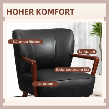 HOMCOM Upholstered Armchair Lounge Chair with Wooden Legs, Faux Leather, Stylish Accent Chair for Living Room & Bedroom
