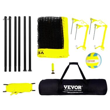 VEVOR Adjustable Height Volleyball Net Set - Portable Beach Volleyball Net for Outdoor Play - Includes Volleyball & Carry Bag - Perfect for Garden, Beach, Lawn
