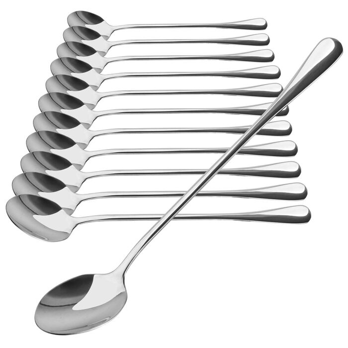 Набір ложок Com-Four® 12 шт. з нержавіючої сталі з довгим руків'ям (17/19.5 см) для коктейлів, чаю, кави, молочних коктейлів, матча, холодних напоїв та десертів