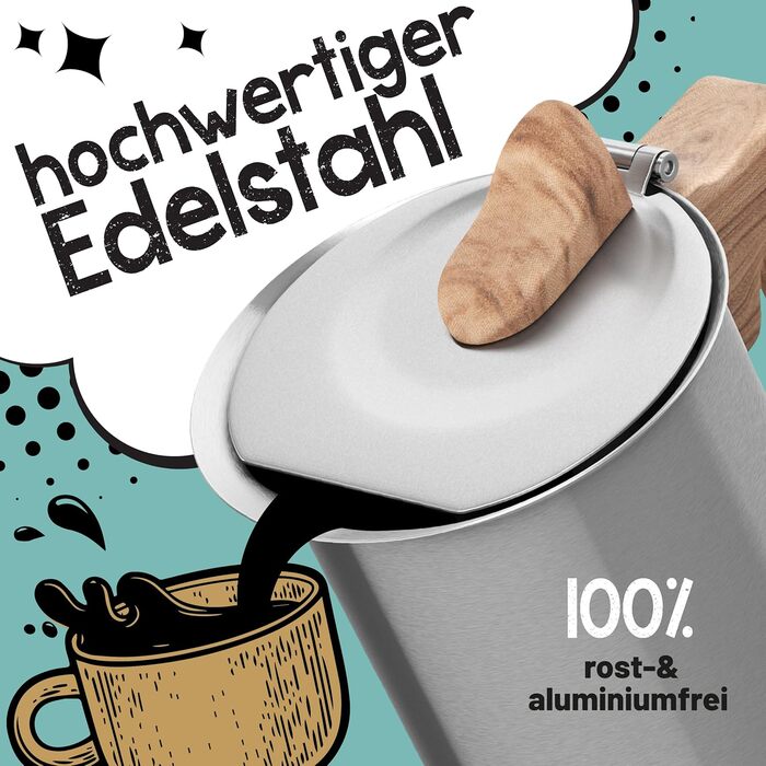 Premium Stainless Steel Espresso Maker - Large, 6 Cups, 300 ml Moka Pot Espresso Pot Induction Compatible Espresso Machine 300ml Induction Cooktop Gas Cooktop (200ml (4 Cups))