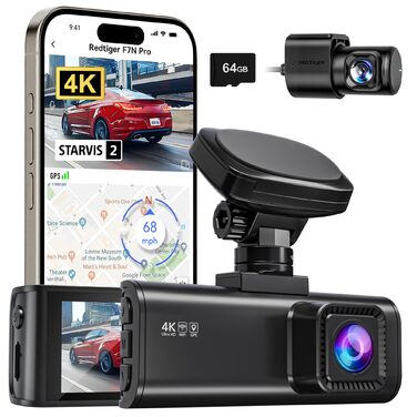 Відеореєстратор REDTIGER F7N Pro 4K, Dual (перед + зад), STARVIS, 64GB, WiFi, GPS, IPS 3.18
