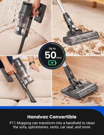 Бездротовий пилосос Proscenic P15: 55KPa, 580W, 70 хв, LED-дисплей, антизаплутування, фільтр 6 шарів, для дому, килимів, шерсті тварин