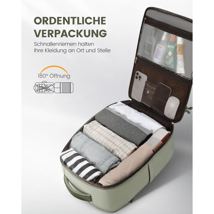 Рюкзак LOVEVOOK 40L для ручної поклажі, 17.3 дюйми, розширюваний, для подорожей та бізнесу (40x30x20cm, зелено-бежевий)