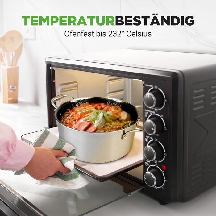 Набір каструль NutriChef з нержавіючої сталі, 6 предметів – антипригарні сковорідки 20см, 25см, 30см з кришками, підходить для індукційних плит, стійкий до подряпин та придатний для духовки, можна мити в посудомийній машині. Включає каструлю об'ємом 5 літ