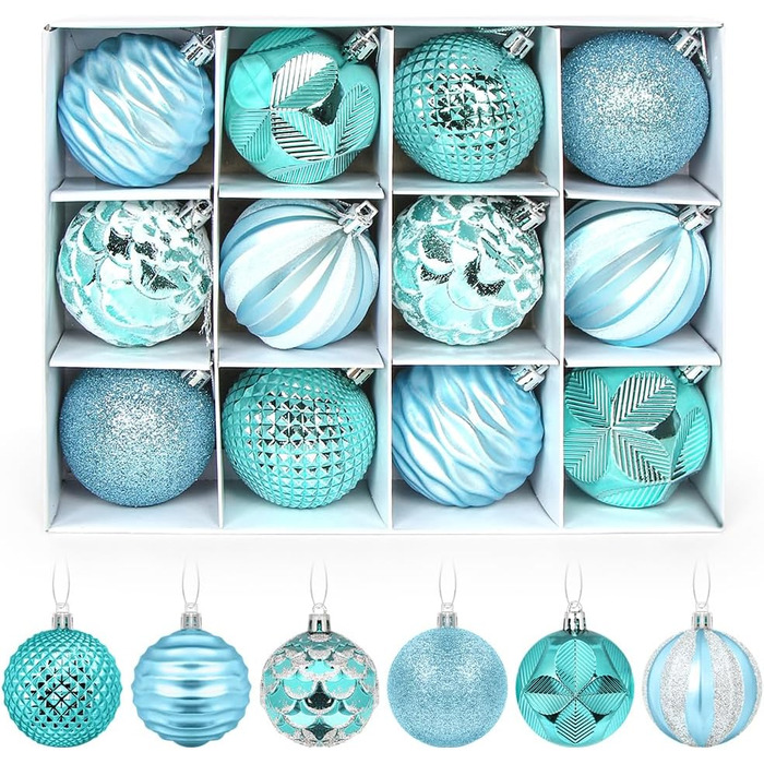 Сині новорічні кулі для ялинки, пластикові, 6 см, набір 12 шт.