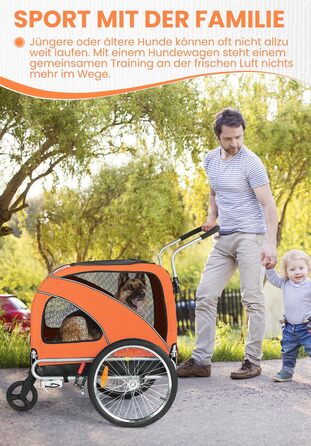 SEPNINE® Велосипедна причепа для собак XL, 2-в-1: причеп та візок для собак з відбивачами та гальмом, матеріал: 600D Oxford Canvas, максимальне навантаження 40 кг, помаранчевий колір