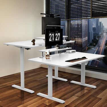 Devoko Height Adjustable Desk Electric 140×60cm With Monitor Stand, Electric Height Adjustable Desk with 2 Height Memory Control, Ergonomic Sit-Stand Desk (Vintage Brown)