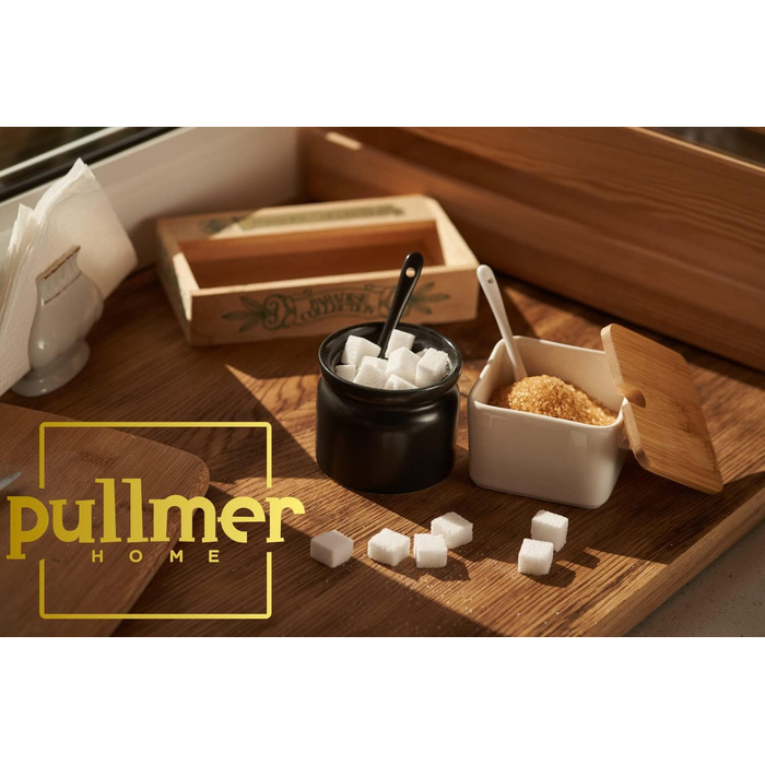 Цукорниця керамічна з бамбуковою кришкою та ложкою, цукровий контейнер (кругла, чорна)