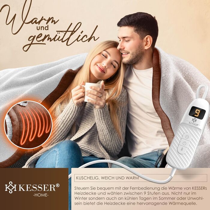 Електрична грілка KESSER® 200x180 см з автовимкненням | Двостороння, 9 температурних режимів, з таймером та цифровим дисплеєм | Для ліжка, дивана | Можна прати до 40°C