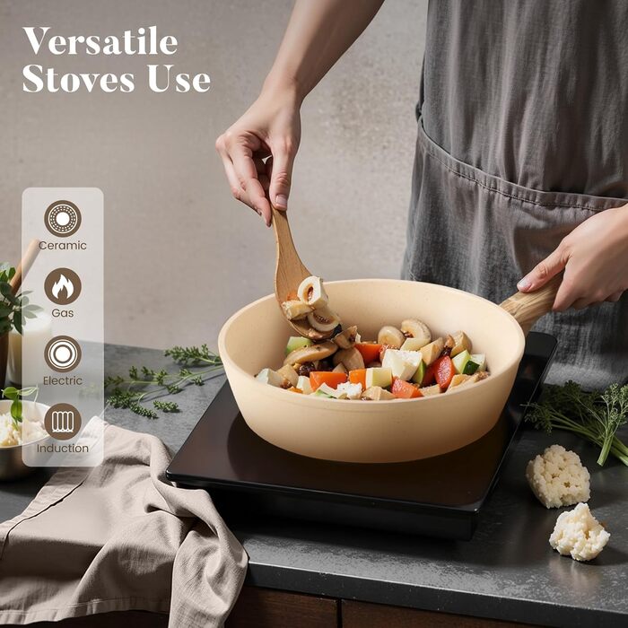 Набір індукційних каструль та сковорідок Kitchen Academy, 12 предметів, антипригарне покриття, блакитний, гранітний, безпечний